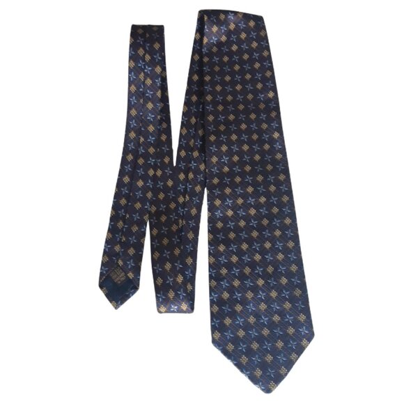 Valentino Cravatte 4" Navy Blue Patterned 100% Silk Men's Neck Tie - Picture 7 of 10